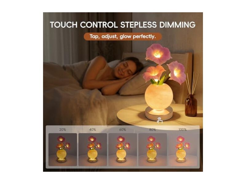 Rechargeable Dimmable Touch Control Glass Flower Table Lamp For Bedroom Office image number 2