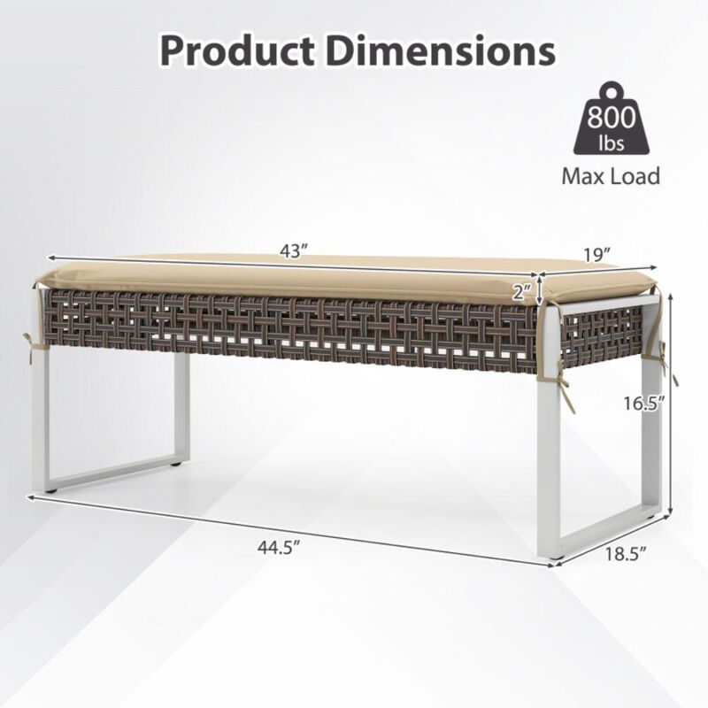 Hivvago Patio Rectangle Ottoman with Metal Legs and Seat Cushion