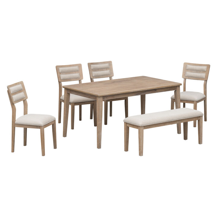 Merax 6-Piece Classic Dining Set with Trapezoid Table, 4 Chairs & Bench