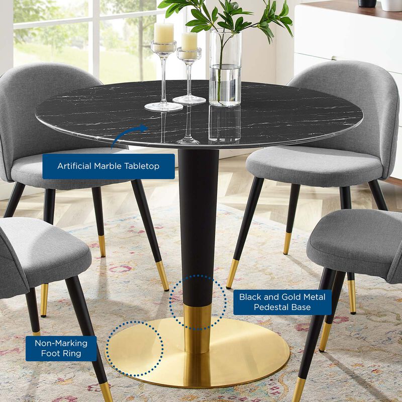 Modway - Zinque 40" Artificial Marble Dining Table Gold Black