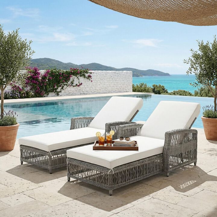 Merax Outdoor Lounger Set of 2 with Adjustable Backrest, Armrests, Thick Cushions