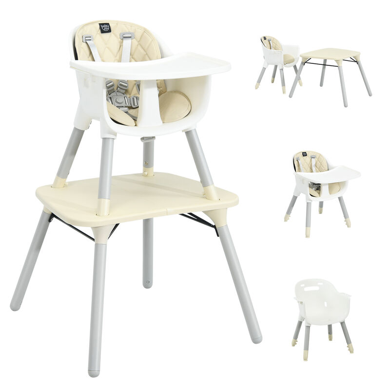 4-in-1 Baby Convertible Toddler Table Chair Set with PU Cushion-Beige