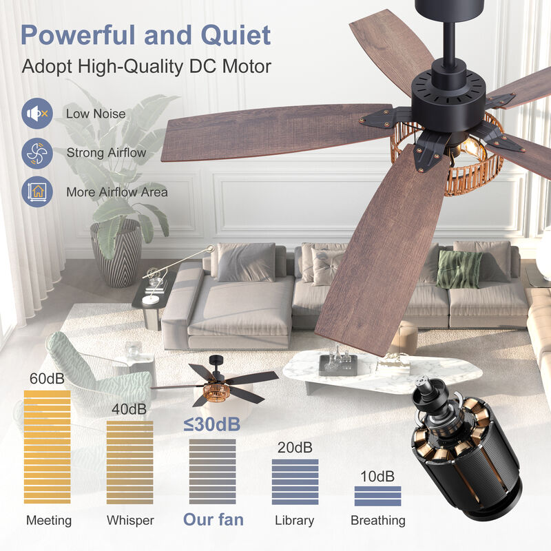 Breezary 52" Ceiling Fan with Lights,Wood Blades, Remote Control, 6 Speeds image number 4