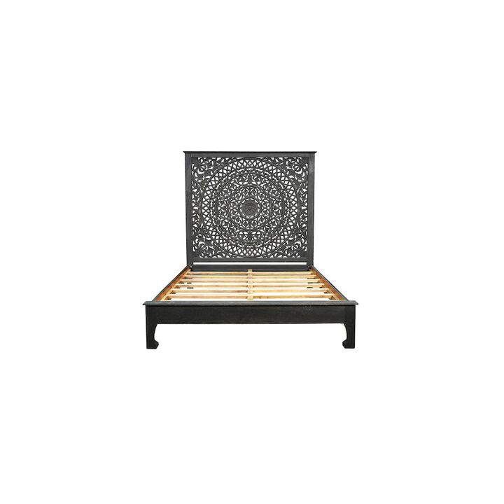 Taran Designs Auden Floral Carved Solid Wood Queen Panel Bed