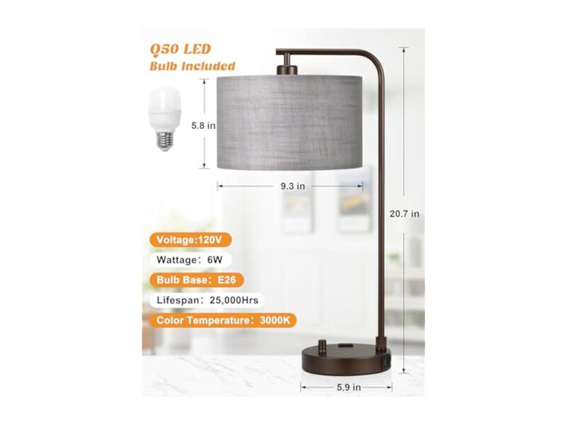 Dimmable LED USB Port Linen Desk Lamp For Living Room Bedroom Home Office image number 2