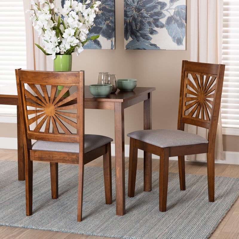 Baxton Studio Olympia Grey Fabric and Walnut Brown Finished Wood 2-Piece Dining Chair Set