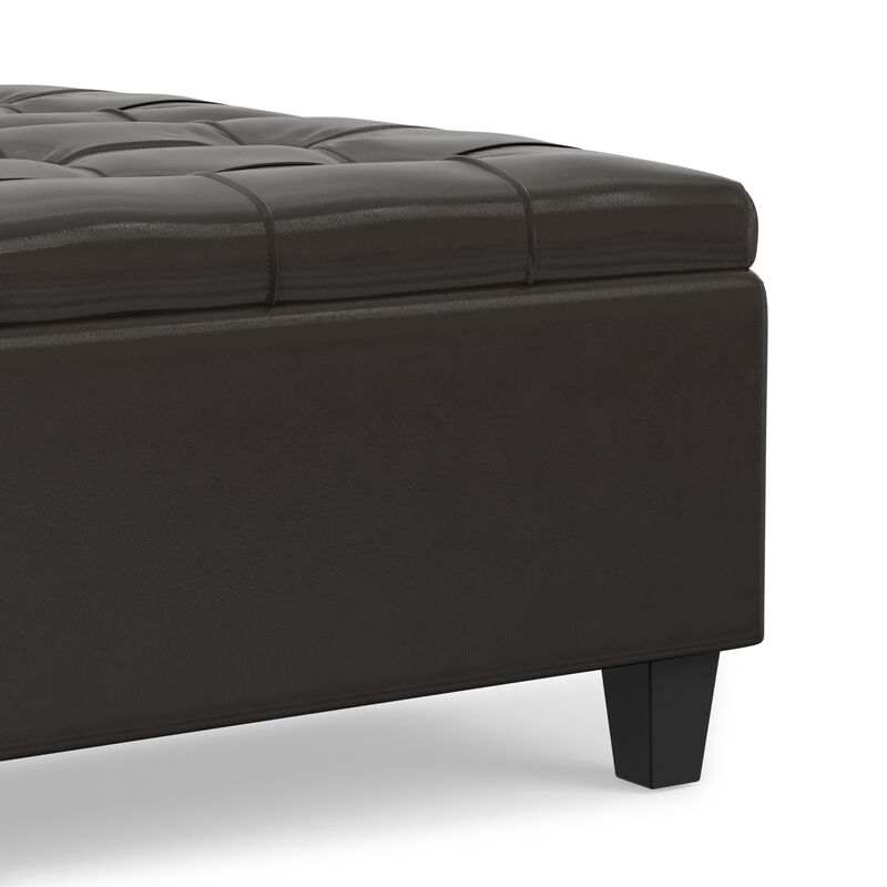 Harrison 36 inch Wide Transitional Square Coffee Table Storage Ottoman in Tanners Brown Vegan Faux Leather, Assembled image number 7