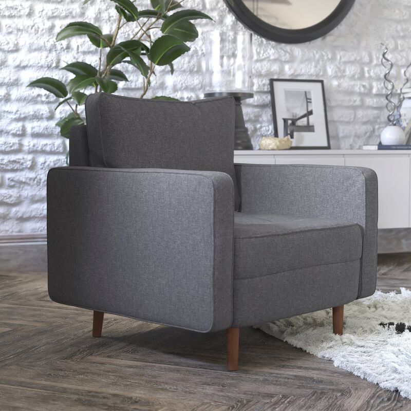 Flash Furniture Armchair with Tufted Faux Linen Upholstery, Solid Wood Legs in Dark Gray image number 8