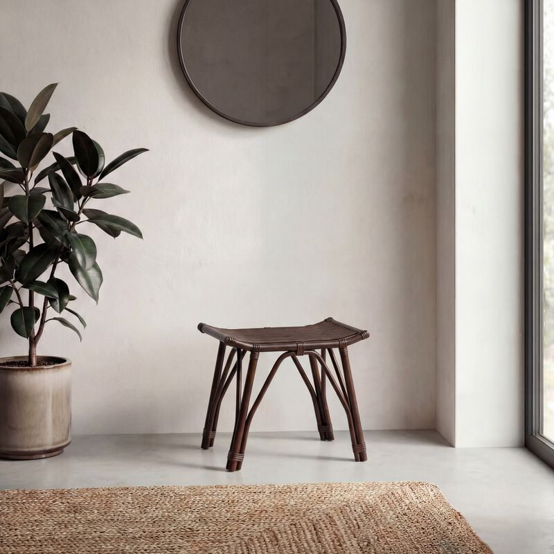 Gabriel Modern Bohemian Handcrafted Rattan/Teak Wood Curved Seat Accent Stool image number 6