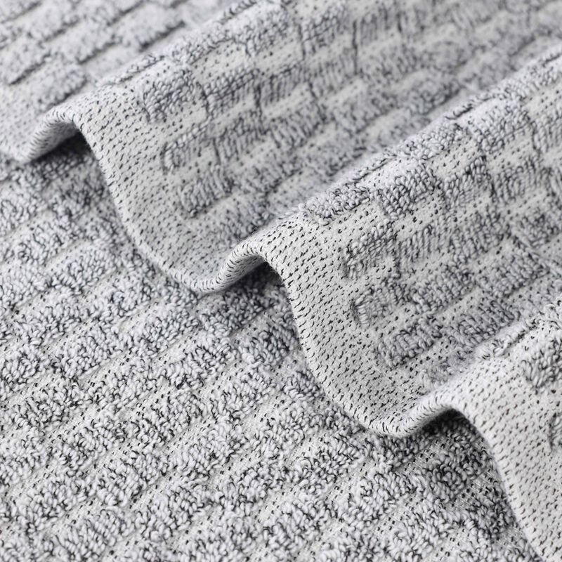 Cotton Blend Bathroom Towel Set with Checkered Pattern and Ribbed Border Design image number 1