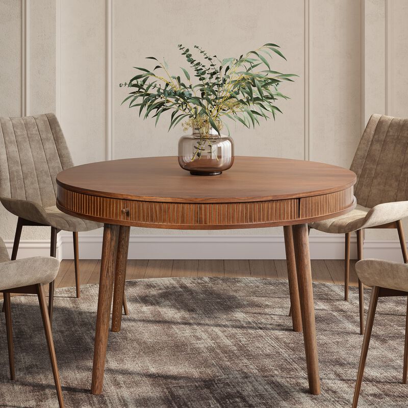 SLIDDO 47'' Round Dining Table for 4 People - Pre-Assembled With 2 Hidden Storages.