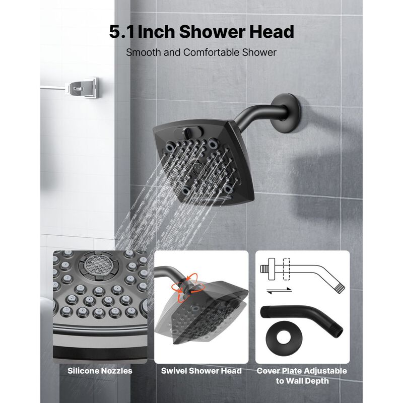 Complete Tub and Shower Faucet Kit with Rainfall Head, Bathtub Spout, Single Handle-Black image number 5