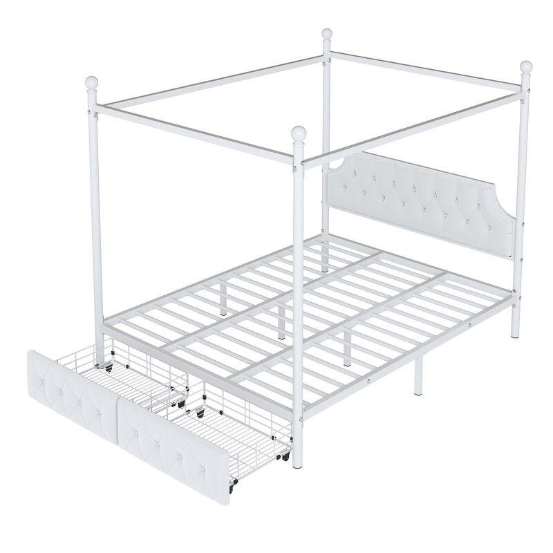 Merax Metal Canopy Platform Bed with Upholstered Headboard