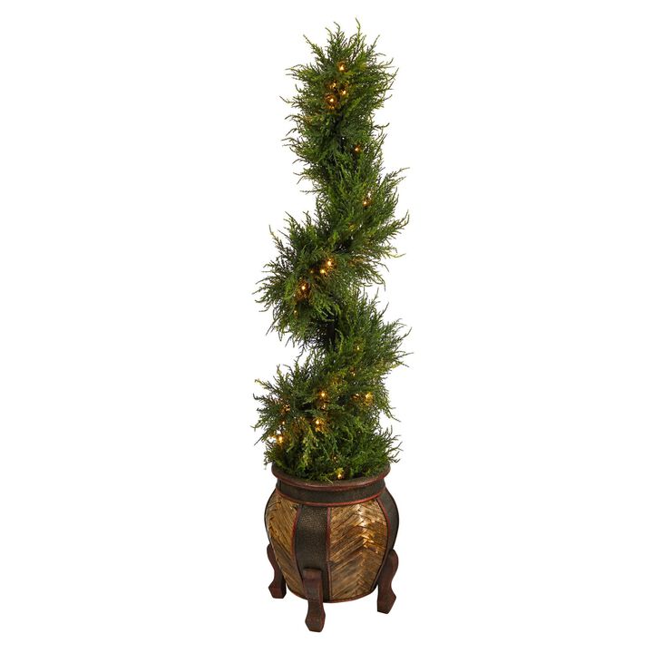 Nearly Natural 4.5-in Cypress Tree in Planter w/80 LED UV (Indoor/Outdoor)