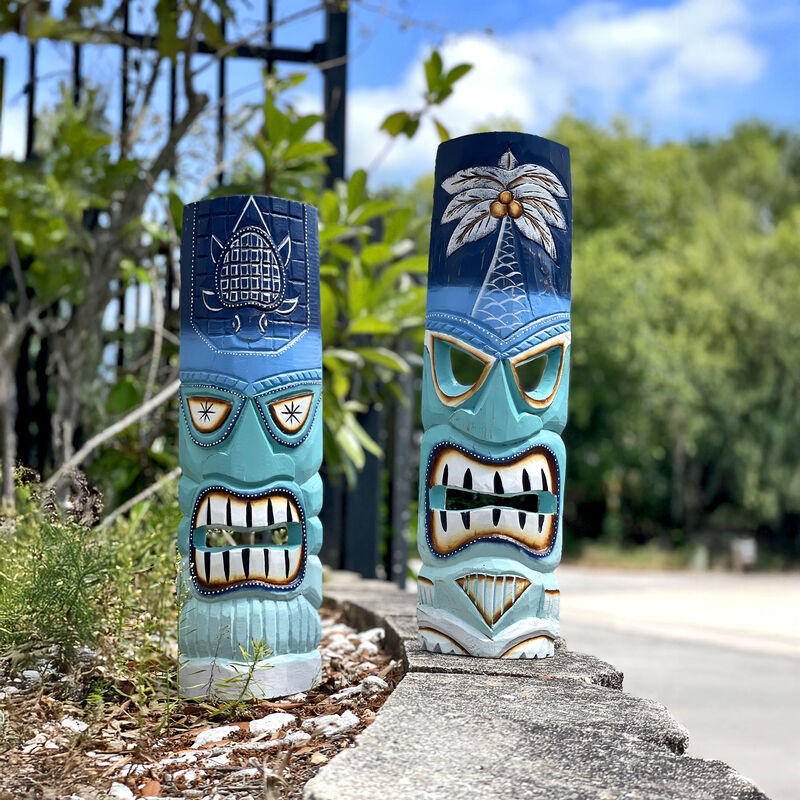 Set of 2 - 20" Blue & Green Tiki Masks Wood Wall Decor Indoor/Outdoor Accent image number 6