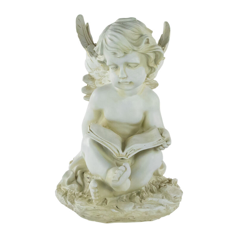 11.5" Cherub Angel with Book Outdoor Garden Statue image number 0