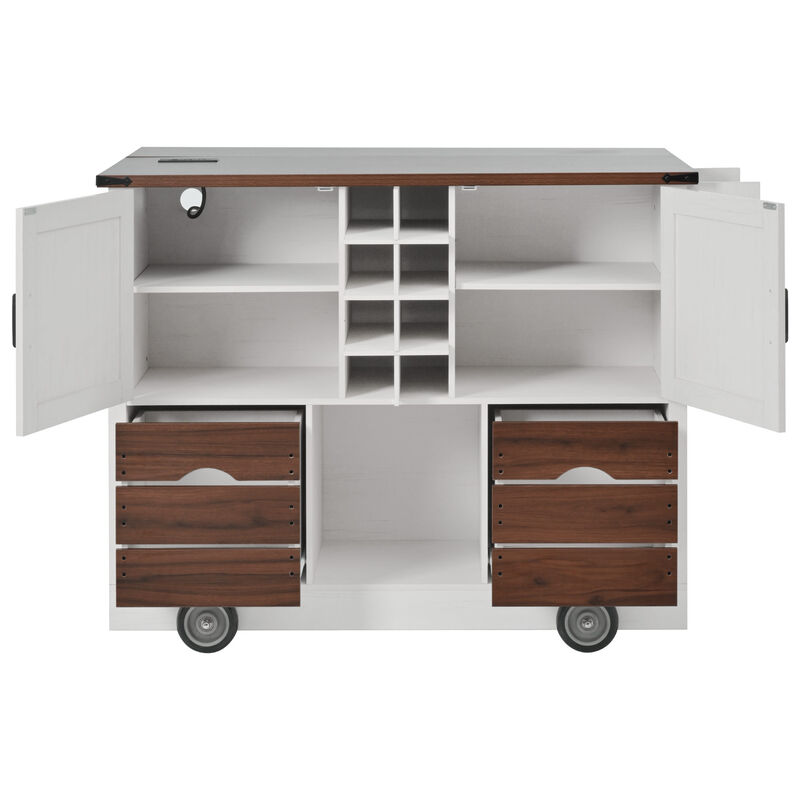 Whisen 54" Farmhouse Kitchen Island with 2 Drawers, Power Outlet & Adjustable Shelves, MDF for Kitchen & Dining image number 8