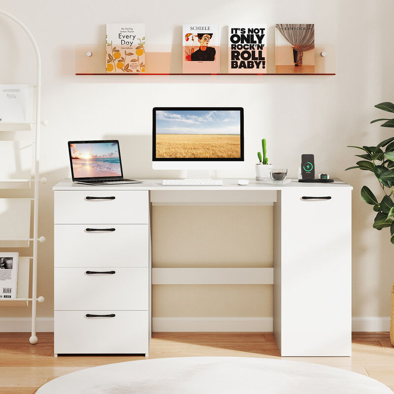 Desk with Built-in USB Ports and 4 Storage Drawers &ndash; Perfect for Home Office