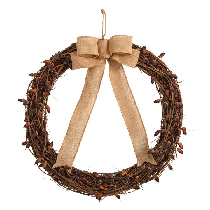 Hivvago 30" Fall Acorn and Decorative Bow Autumn Wreath