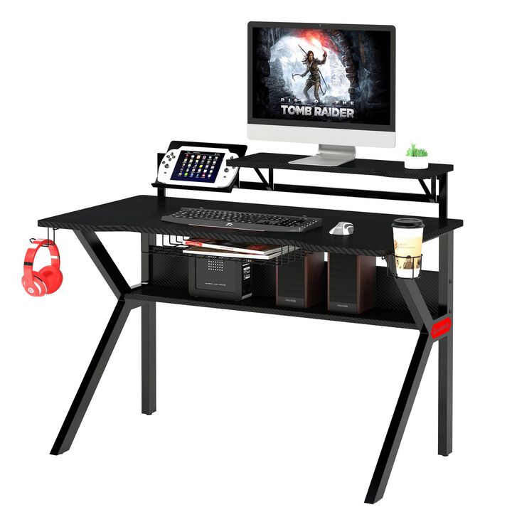 PVC Coated Ergonomic Metal Frame Gaming Desk with K Shape Legs, Black-Benzara
