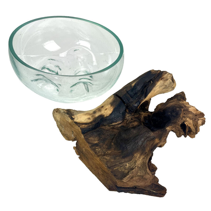 Molten Glass Bowl on Driftwood 10" Hand Blown Decorative Centerpiece Planter image number 4