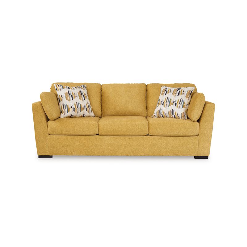 Viena Sofa, 2 Accent Throw Pillows, Soft Yellow Faux Velvet 92 Inch image number 2