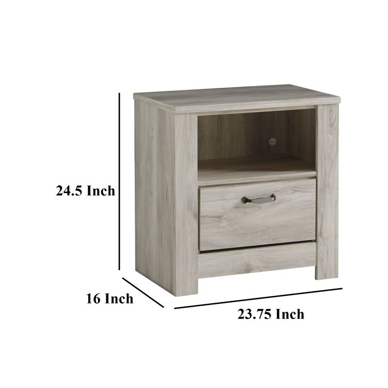 Simon Nightstand, Drawer and USB, Rustic Gray Laminate Whitewash