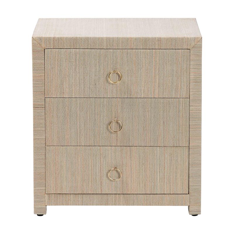 bali & pari Quinn Bohemian Woven Natural Grasscloth 3 Drawer Nightstand