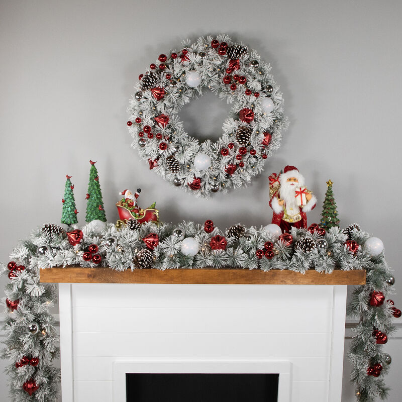 9' x 12&rsquo; Pre-Lit Snowy Bristle Pine Artificial Christmas Garland  Clear Lights image number 1