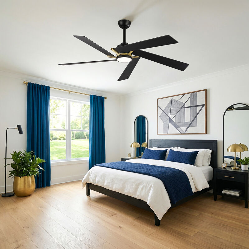60" Modern Industrial Black Reversible Dimmable 5 Aero Blades Ceiling Fan with Light and Remote image number 2