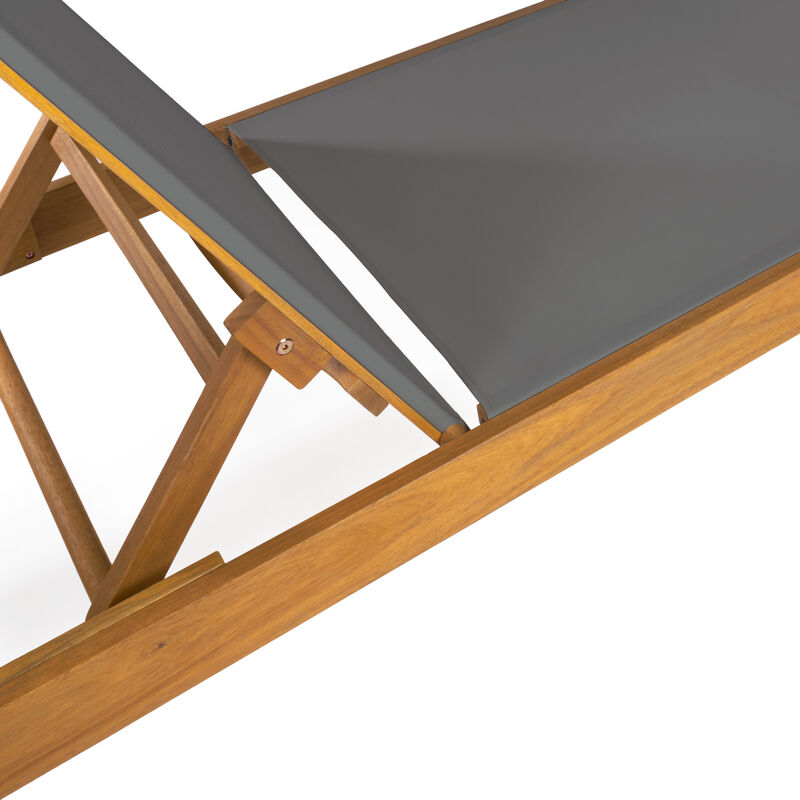 Lagunan 77.56"x26.38" Modern Minimalist Adjustable Acacia Wood Chaise Outdoor Lounge Chair, Dark Gray/Natural
