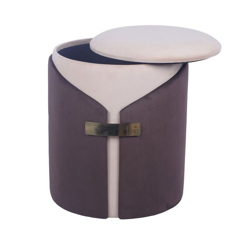 Two-Toned Ottoman with Storage or Vanity Stool, Brown