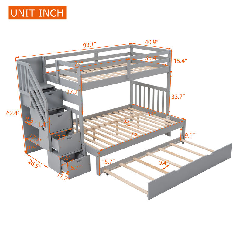 Merax Full Bunk Bed with Twin Size Trundle