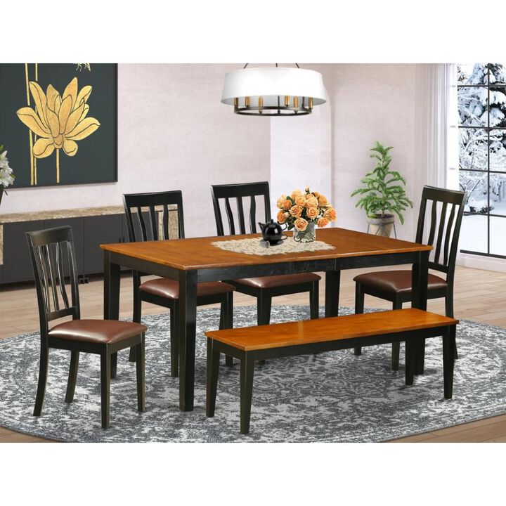 6 PC Kitchen Table set-Dining Table and 4 Wood Chairs plus a bench