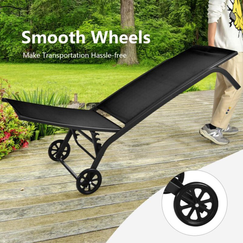 Hivvago 6-Poisition Adjustable Outdoor Chaise Recliner with Wheels