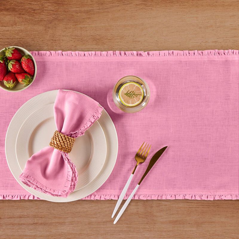 Solino Home Juliette Ruffle 100% Linen Table Runner &ndash; Handcrafted, Machine Washable, Perfect for Holiday and Everyday Dining