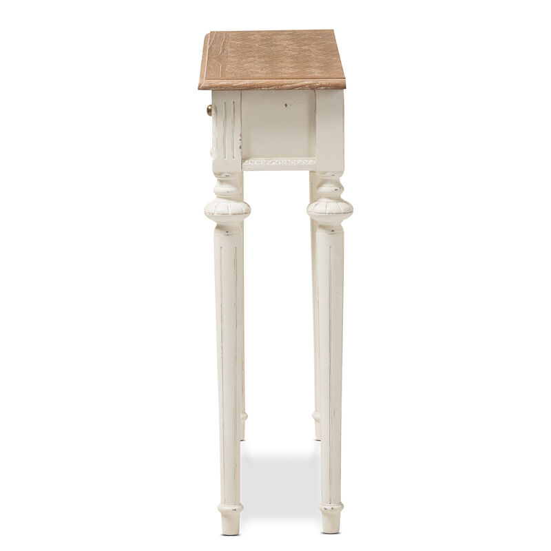 Baxton Studio Marquetterie Oak And White Wash Distressed Finish Wood Two Tone Console Table