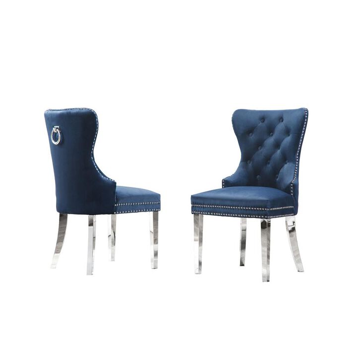 Velvet Tufted Dining Chair, Stainless Steel Legs (Set of 2) - Navy Blue