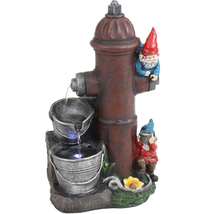 Sunnydaze Electric Fire Hydrant Gnome Water Fountain with LED Light - 16 in