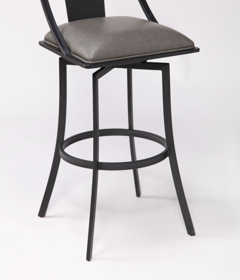 Brisbane Contemporary  Counter Height Barstool in Matte Black Finish and Vintage Gray Faux Leather