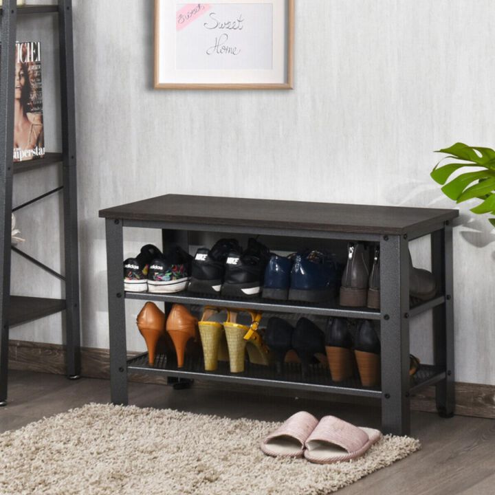 Hivvago 3-Tier Shoe Rack Industrial Shoe Bench with Storage Shelves