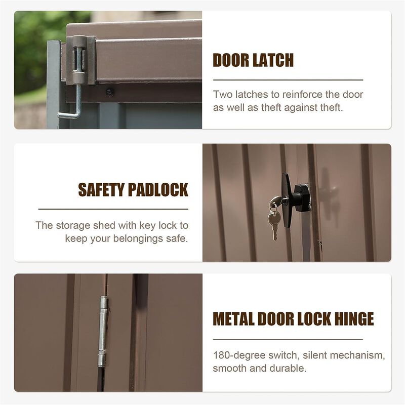CLIHOME 10x8Ft Outdoor Patio Metal Steel Storage Shed,Utility Tool Shed Storage House with Double Lockable Doors and Air Vents image number 3