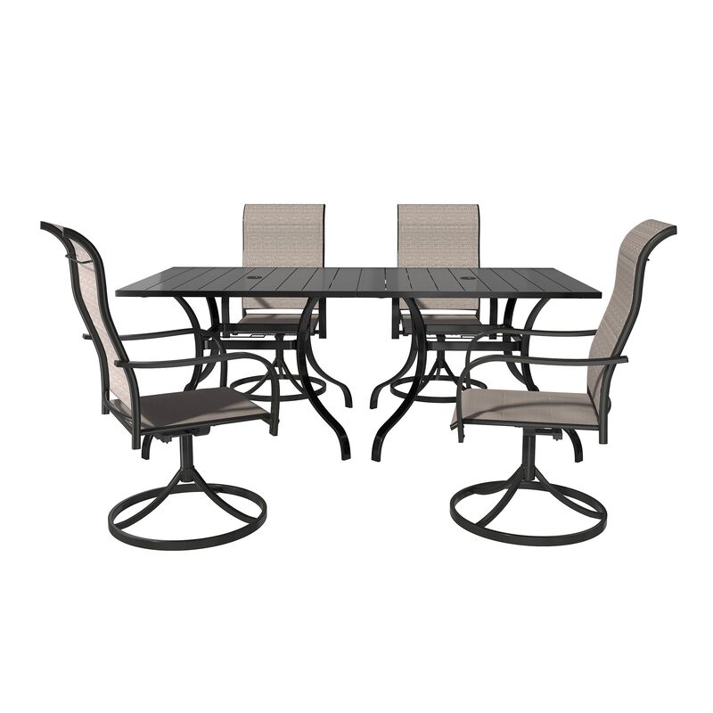 MONDAWE 6-Piece Dining Set With 2 Pcs Square Steel Tables And 4 Pcs Steel Textiliene Dining Swivel Chairs