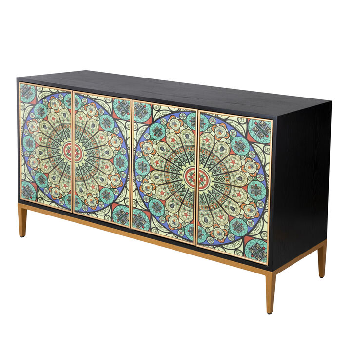 Pasargad Home Solani 4-Door Sideboard with Push-to-Open Credenza