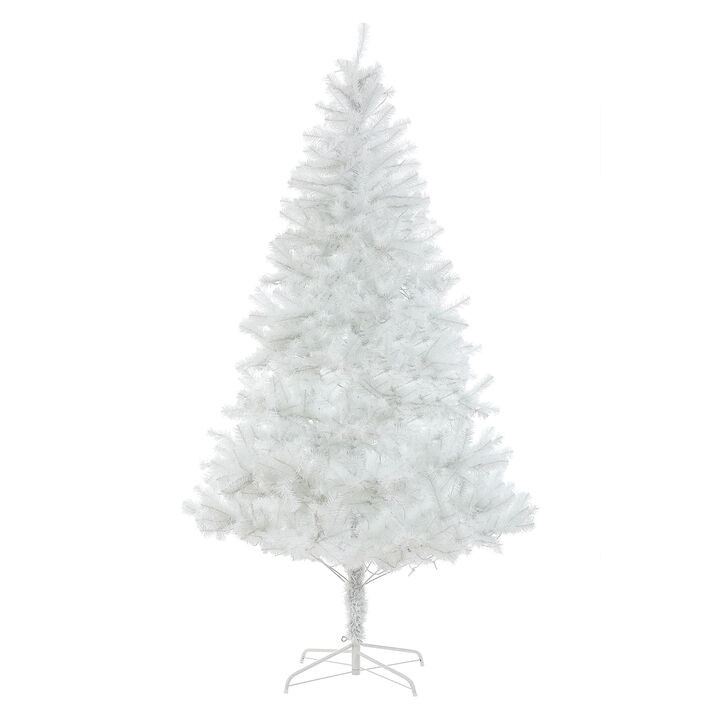 LuxenHome 7ft Pre-Lit LED Artificial White Full Fir Christmas Tree