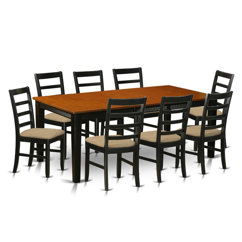 East West Furniture QUPF9-BCH-C 9 Pc Dining set-Dining Table with 8 Wood Dining Chairs image number 0