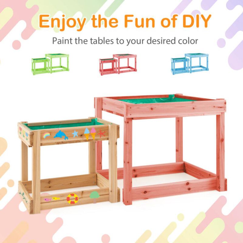 Hivvago Wooden Sand and Water Tables with Protective Cover for Kids