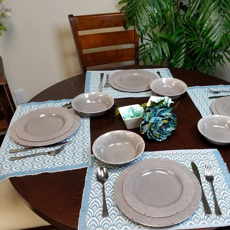 Studio California Mauna 12 Piece Dinnerware Set in  Gray Crackle Look Decal