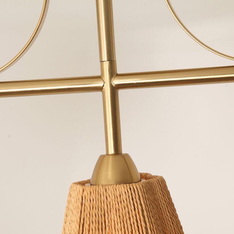 29.9" 3-Light Vintage Plated Brass LED Flush Mount Ceiling Light with Hemp Paper Rope Shade