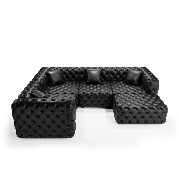 Whisen 4-Seat L-Shaped Modern Modular Sectional with Ottoman, Faux Leather Upholstered, for Living Room